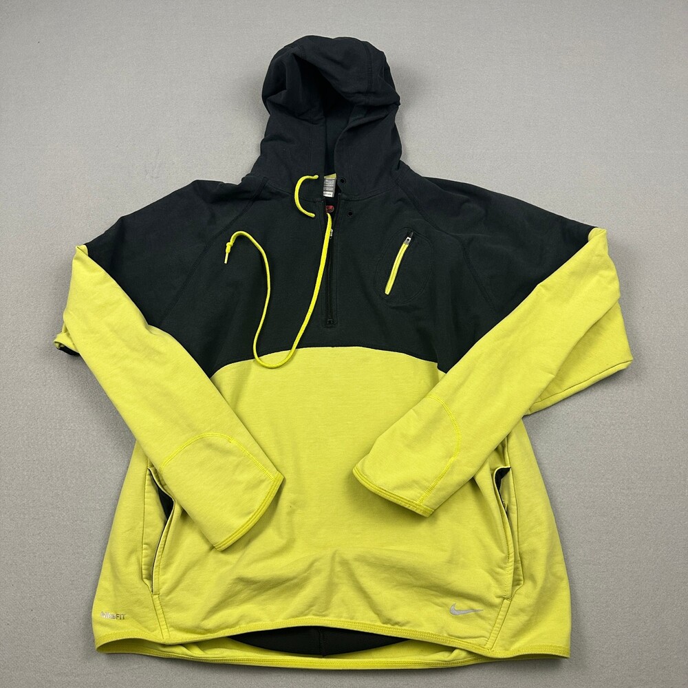 Vintage Nike Hoodie Men Extra Large Black Yellow Pullover Sweatshirt Y2K XL